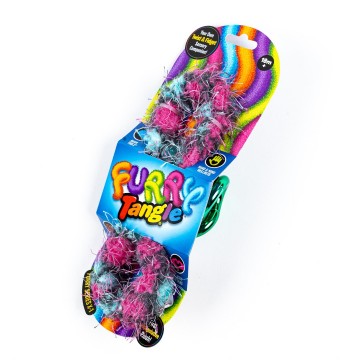 Tangle Furry Fidget - Pink Urchin Furry Fidget Plush Fidget Toy - Pink, Grey, and Blue Plush Toy with Unique Plush Strings